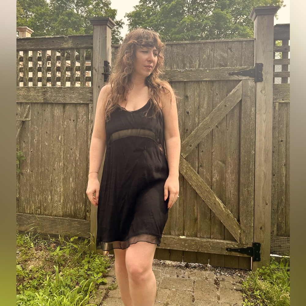 Size Large Black Flowy Mimi Dress from Urban Outfitters with Sheer Details